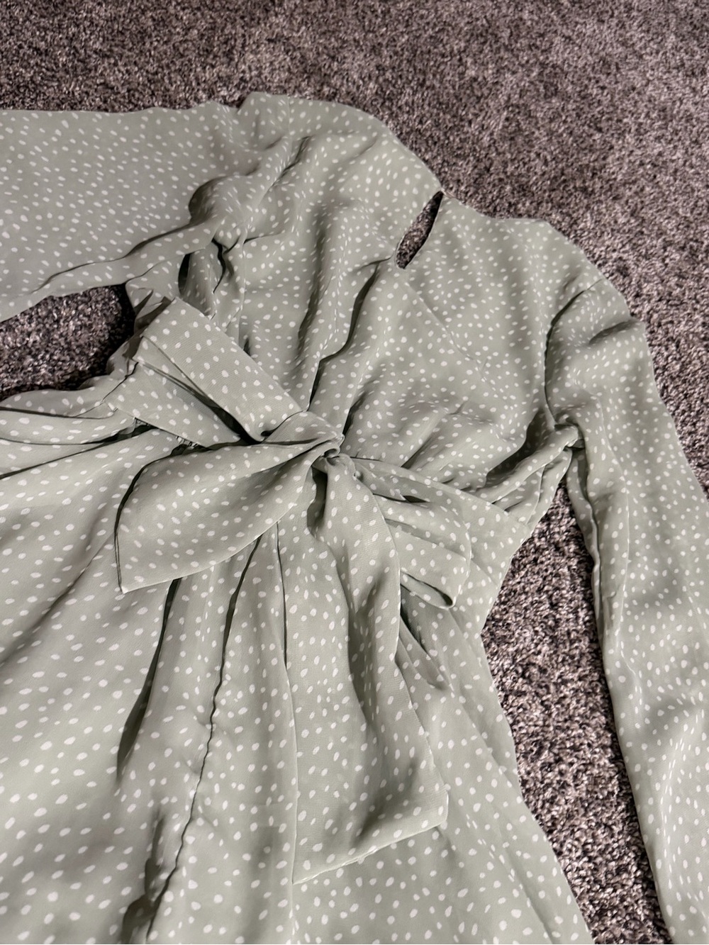 Sage Green Polka Dot Wrap Dress